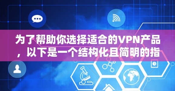 为了帮助你选择适合的VPN产品，以下是一个结构化且简明的指南，涵盖你可能需要了解的各个方面